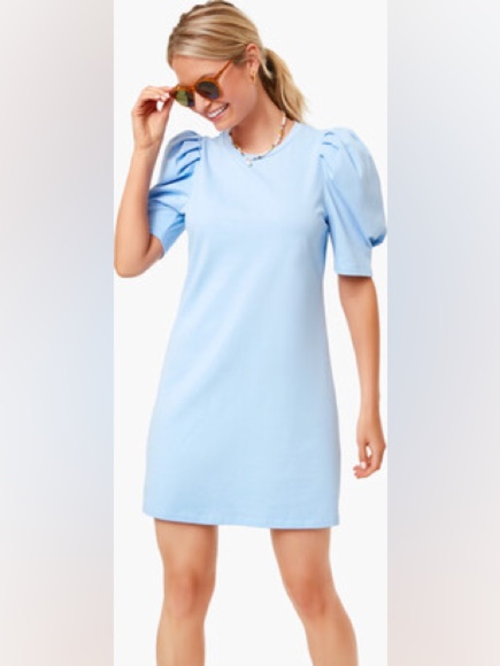 Pomander Place Light Blue Puff Sleeve Mini Dress